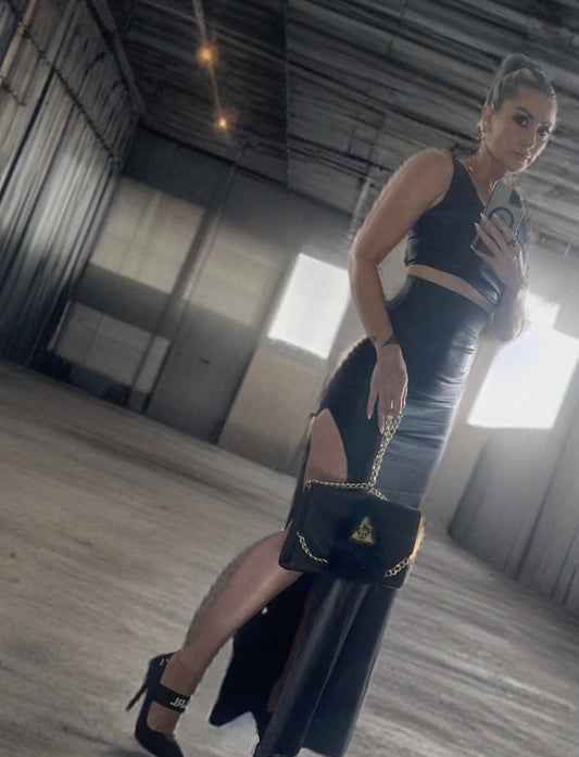 “Bellezza Nero” Crop Top & Maxi Skirt Set