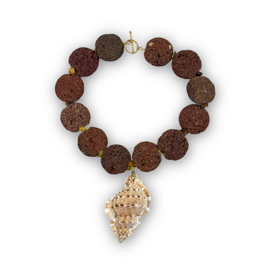 “Onde di Fuoco” Lava & Sea Shell Necklace
