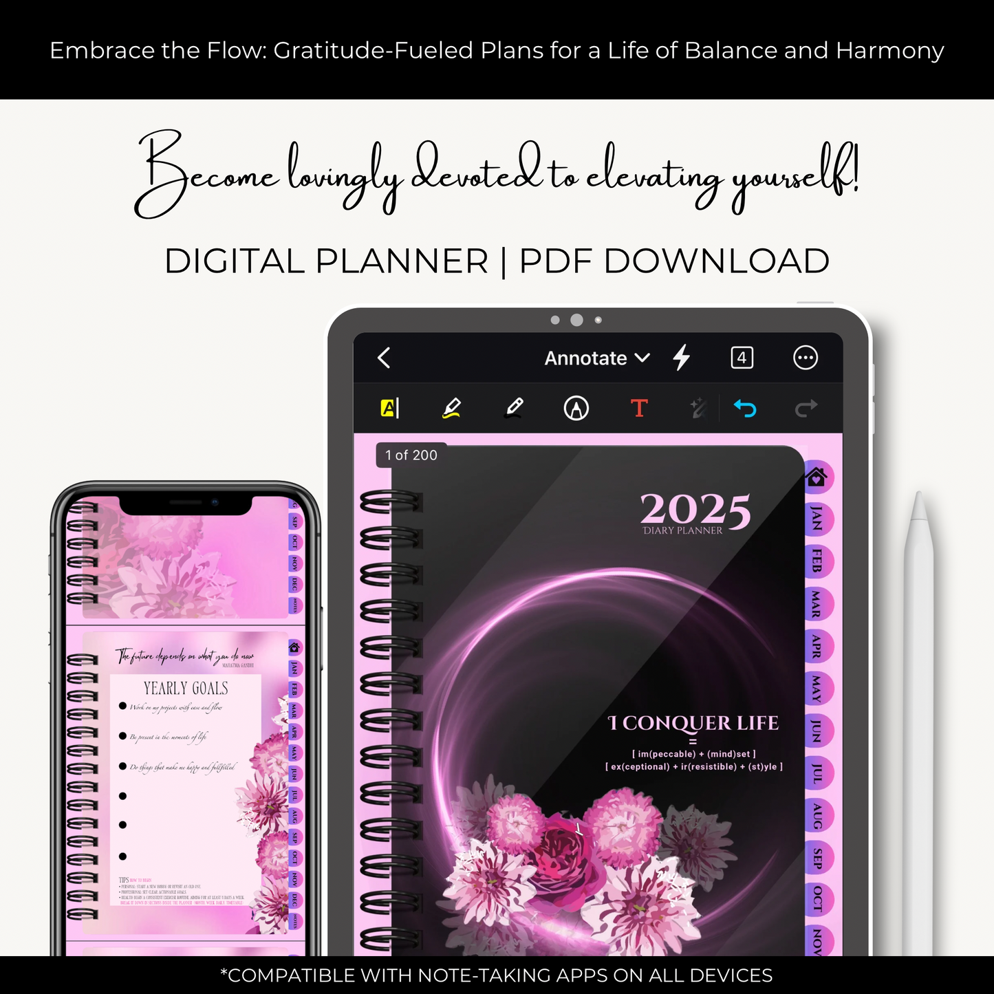 DIGITAL diary planner 2025: I CONQUER LIFE (10% off auto checkout)