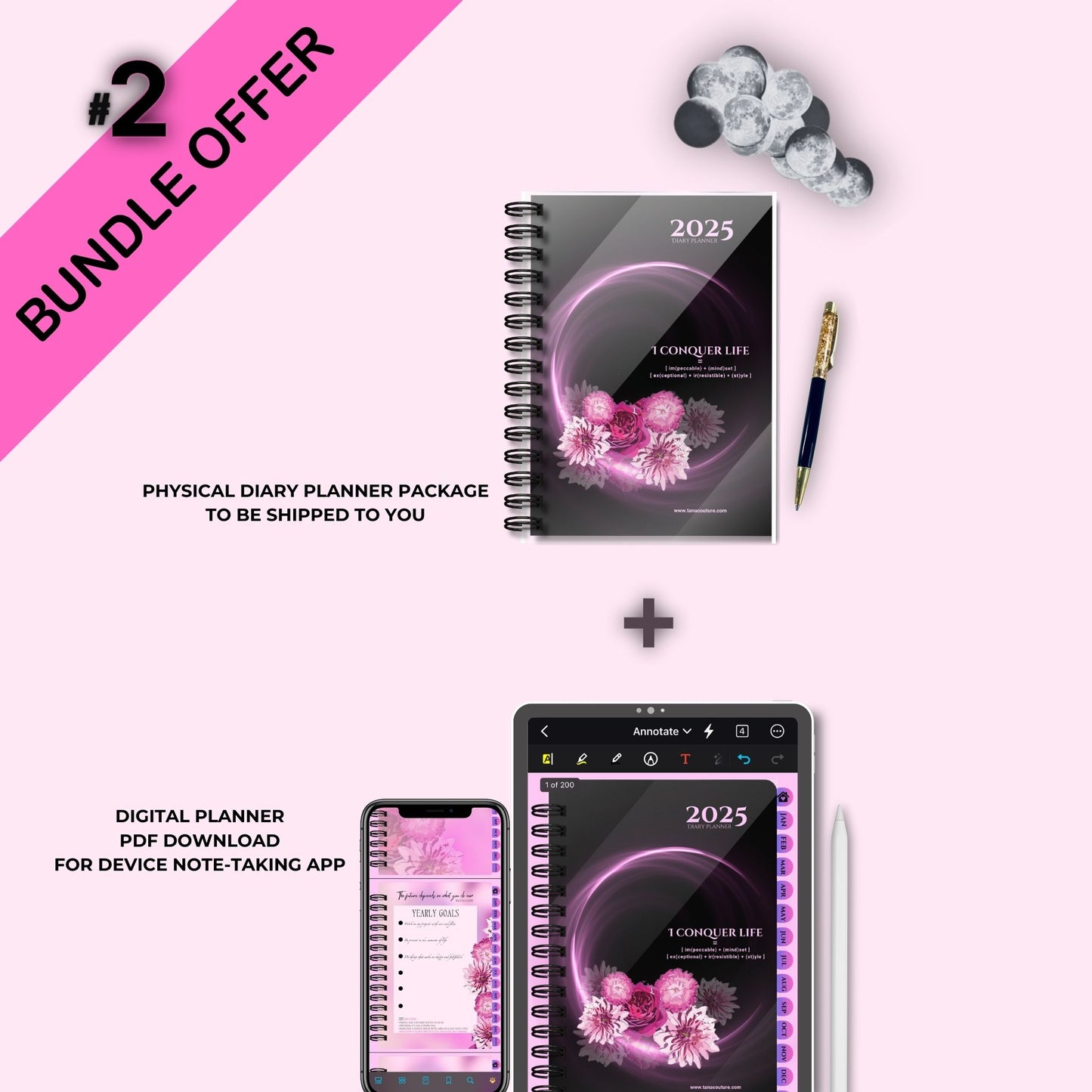 #2 Dual Combo Diary Planner 2025: Physical Diary Planner (17x24) + Digital App Planner (10% off auto checkout)