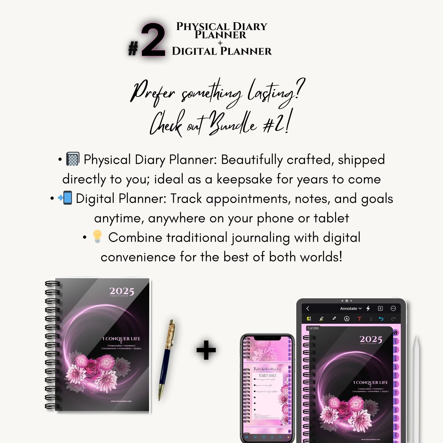 #2 Dual Combo Diary Planner 2025: Physical Diary Planner (17x24) + Digital App Planner (10% off auto checkout)