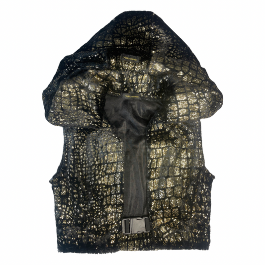 “Noir Infused Radiance” vest with oversized hood
