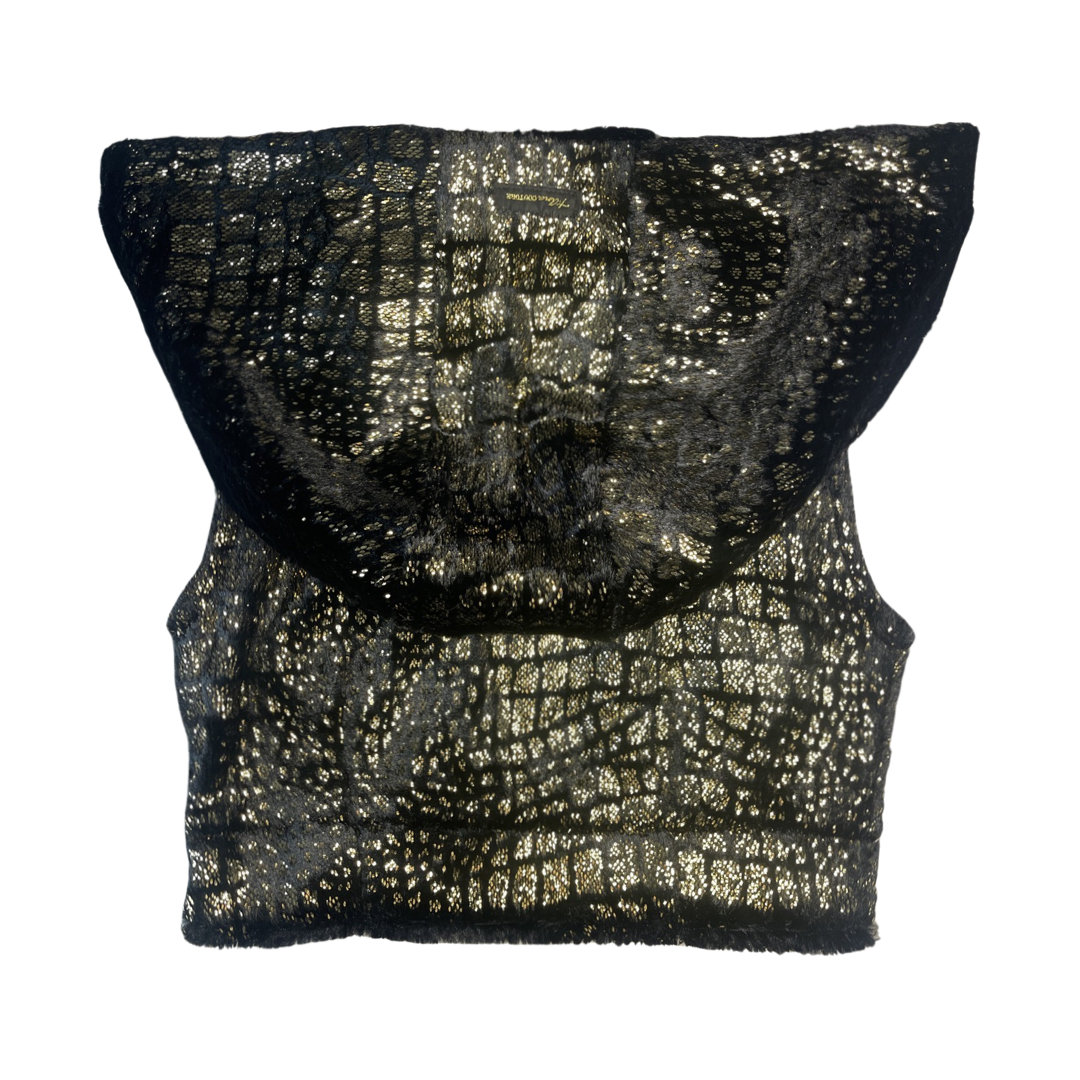 “Noir Infused Radiance” vest with oversized hood