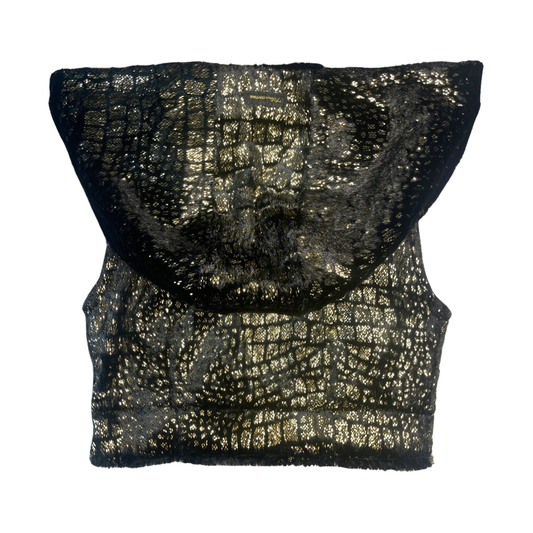 “Noir Infused Radiance” vest with oversized hood