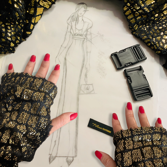 “Noir Infused Radiance” arm-warmers/“gloves”