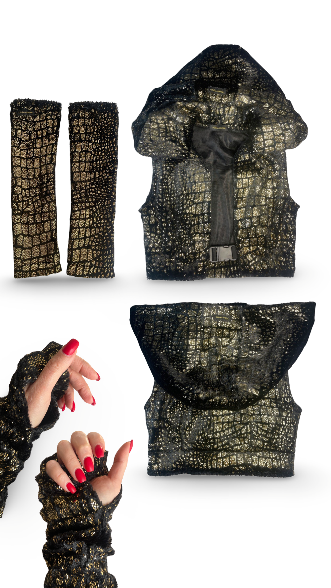 “Noir Infused Radiance” arm-warmers/“gloves”
