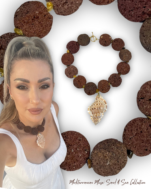 “Onde di Fuoco” Lava & Sea Shell Necklace