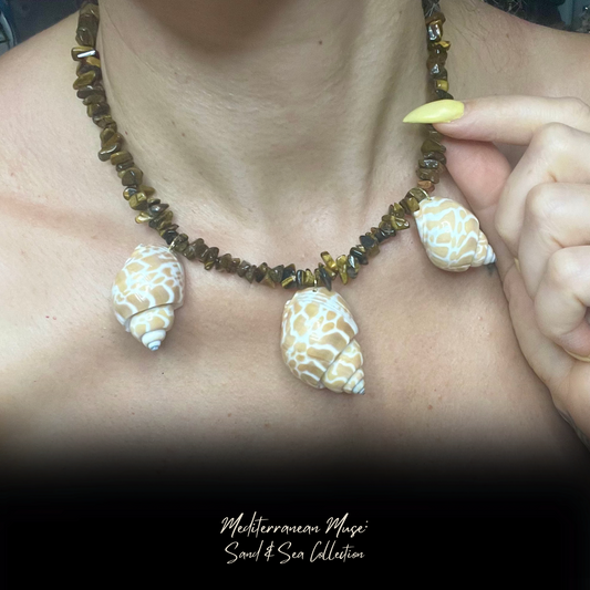 “Conchiglia di Forza” Tiger Eye & Sea Shell Necklace