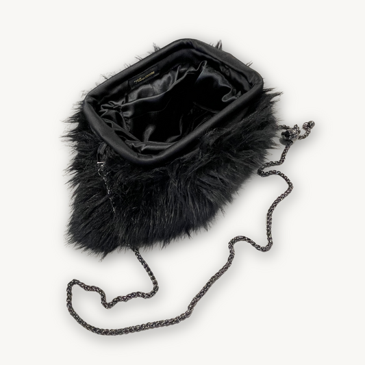 Phoenix Noir black upcycled faux-fur clutch, additional view
