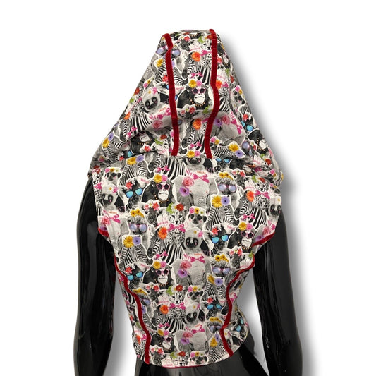 “Gli Animali” reversible vest with oversized hood