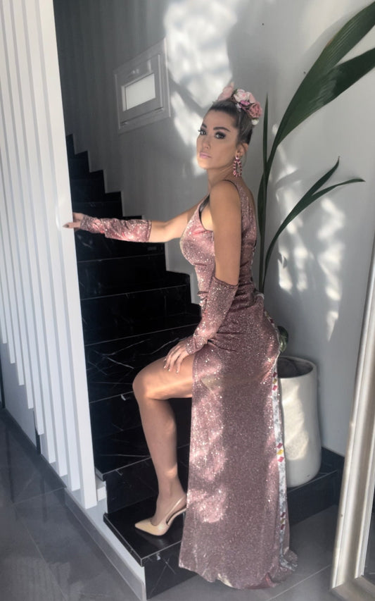 Rosa Iridescent pink full-length evening dress
