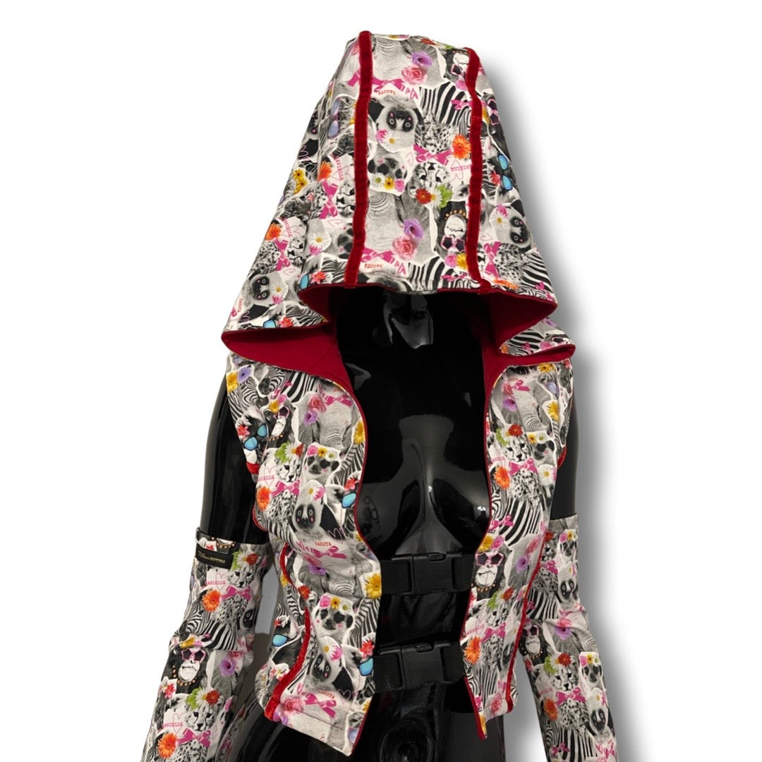 “Gli Animali” reversible vest with oversized hood
