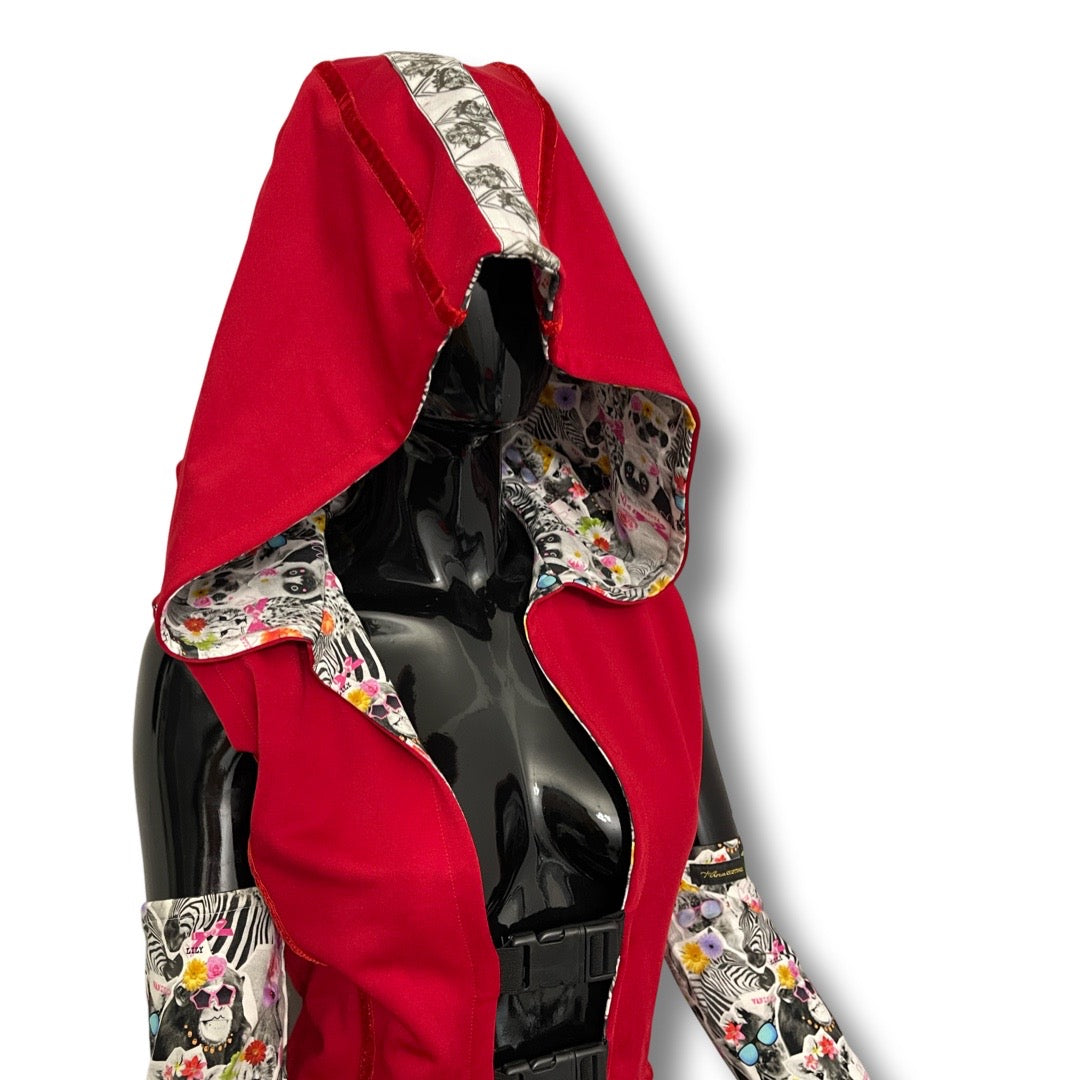 “Gli Animali” reversible vest with oversized hood