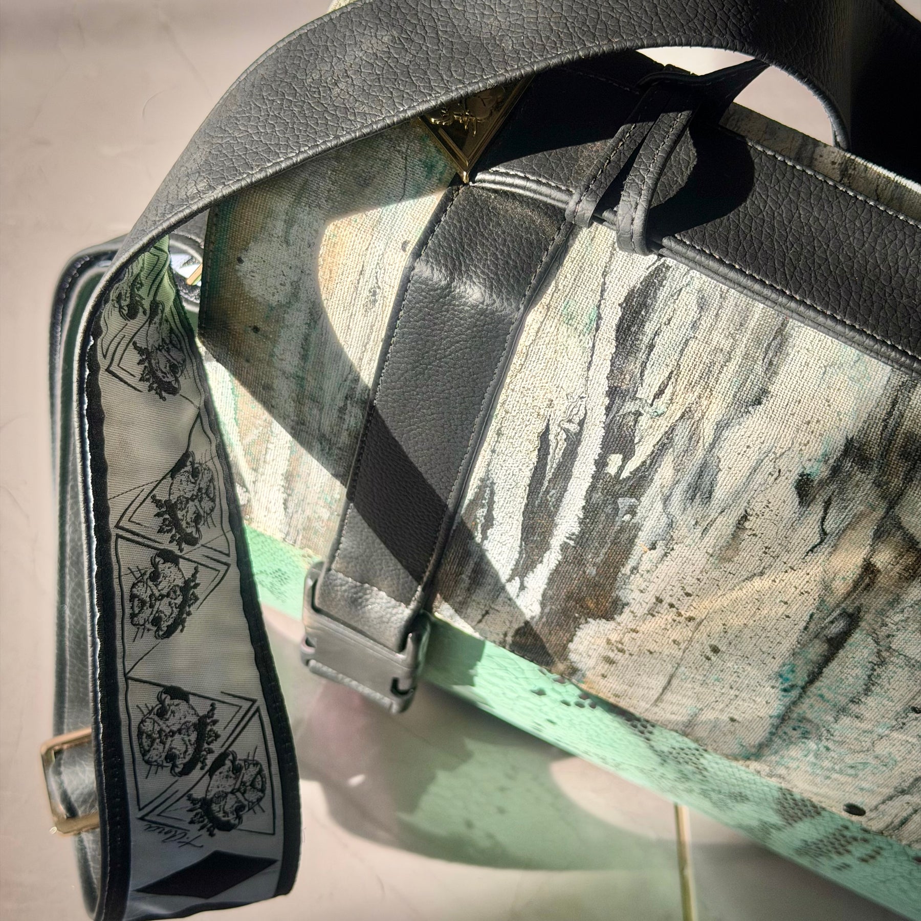 Iridescent Pistacchio Universe art handbag, styled view