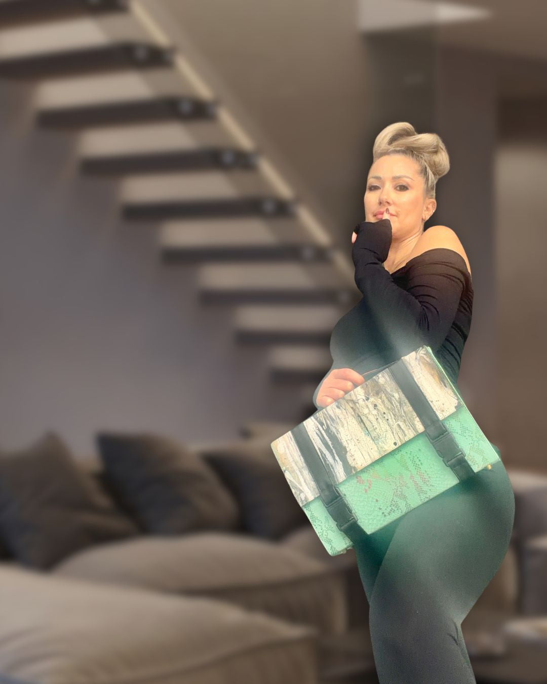 “Iridescent Pistacchio Universe” Art Collection Handbag