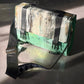 Iridescent Pistacchio Universe hand-painted handbag, detail view