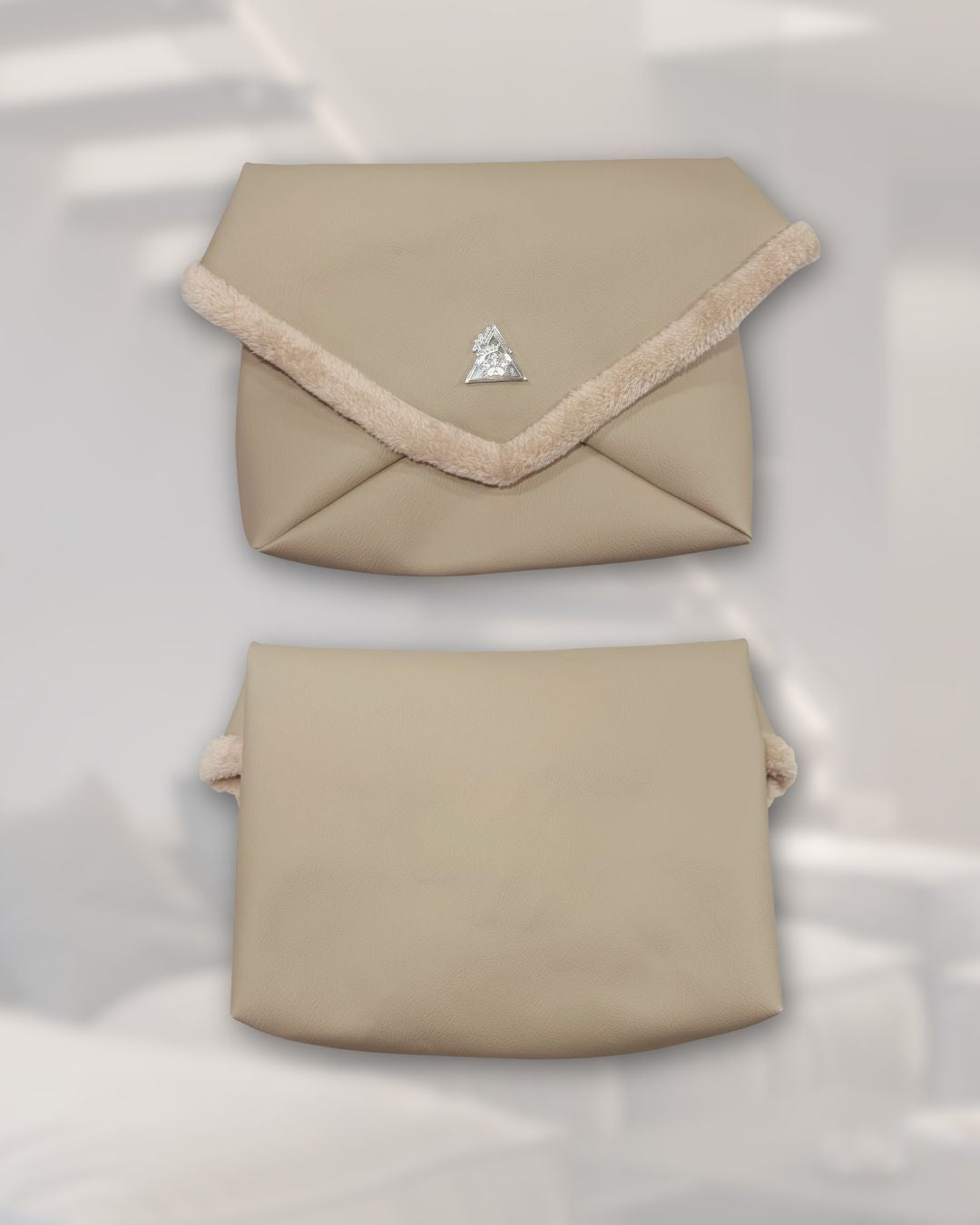 Amara Sabbia GRANDE sand-beige clutch, styled view