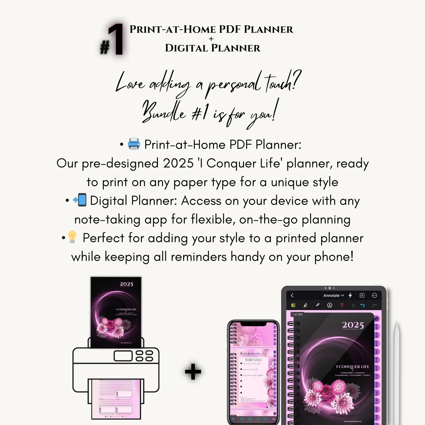 #1 Dual Combo Diary Planner 2025: Print-at-Home PDF Planner + Digital App Planner