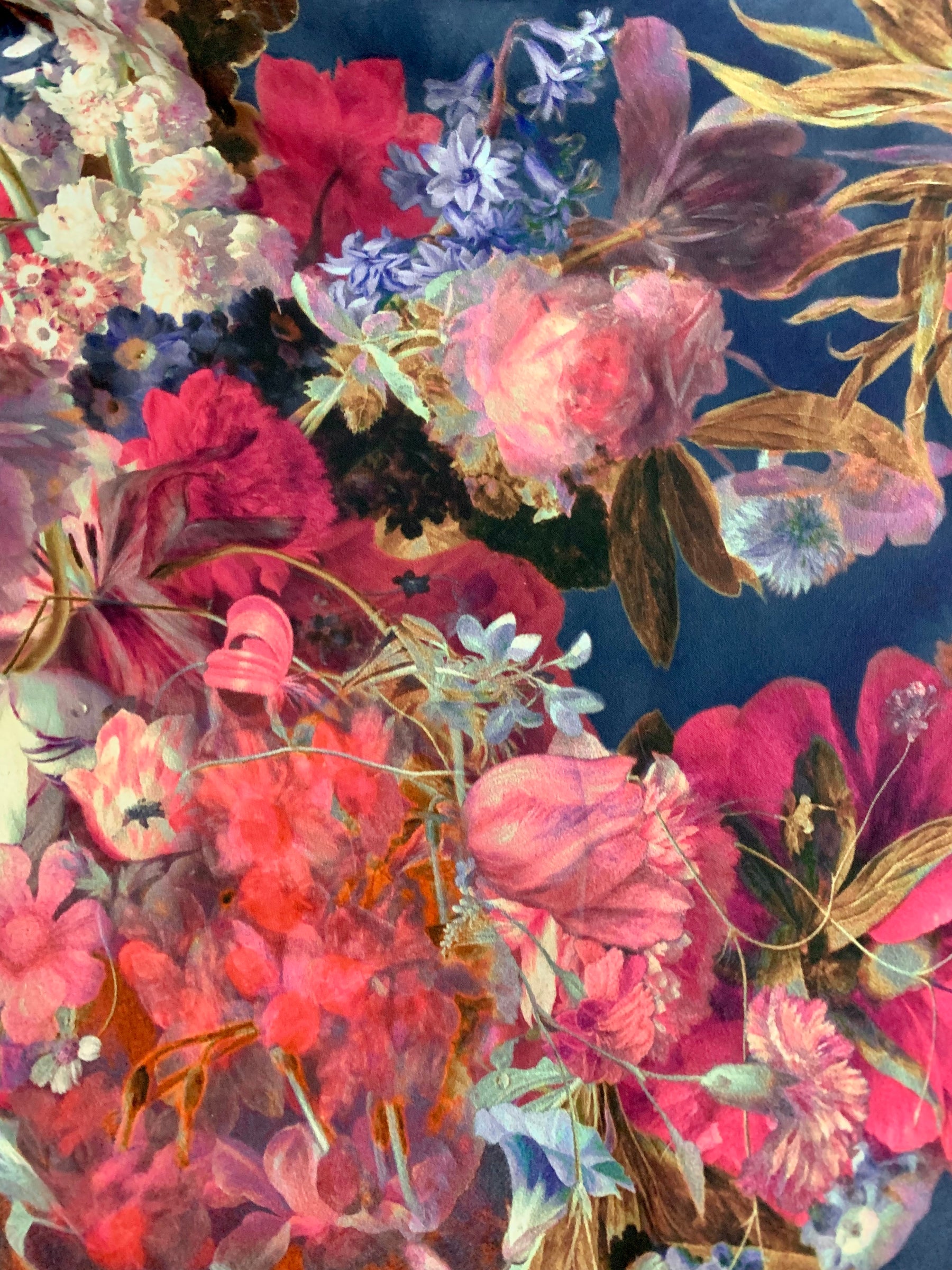 La Fioritura Elegante blush and fuchsia floral fabric close-up