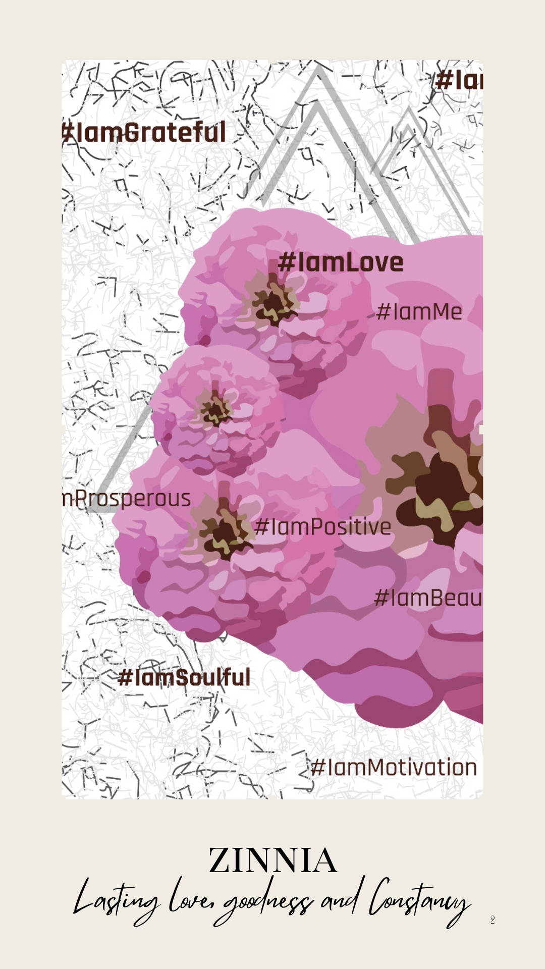 Organic linen interior lining of Mystic Mocha Bloom knit handbag featuring bespoke floral artwork, printed affirmations and Zinnia symbolism for lasting love, goodness and constancy; Threads of Heritage Mediterranean Muse Sand and Sea Tribute Collection by t.Ana Couture