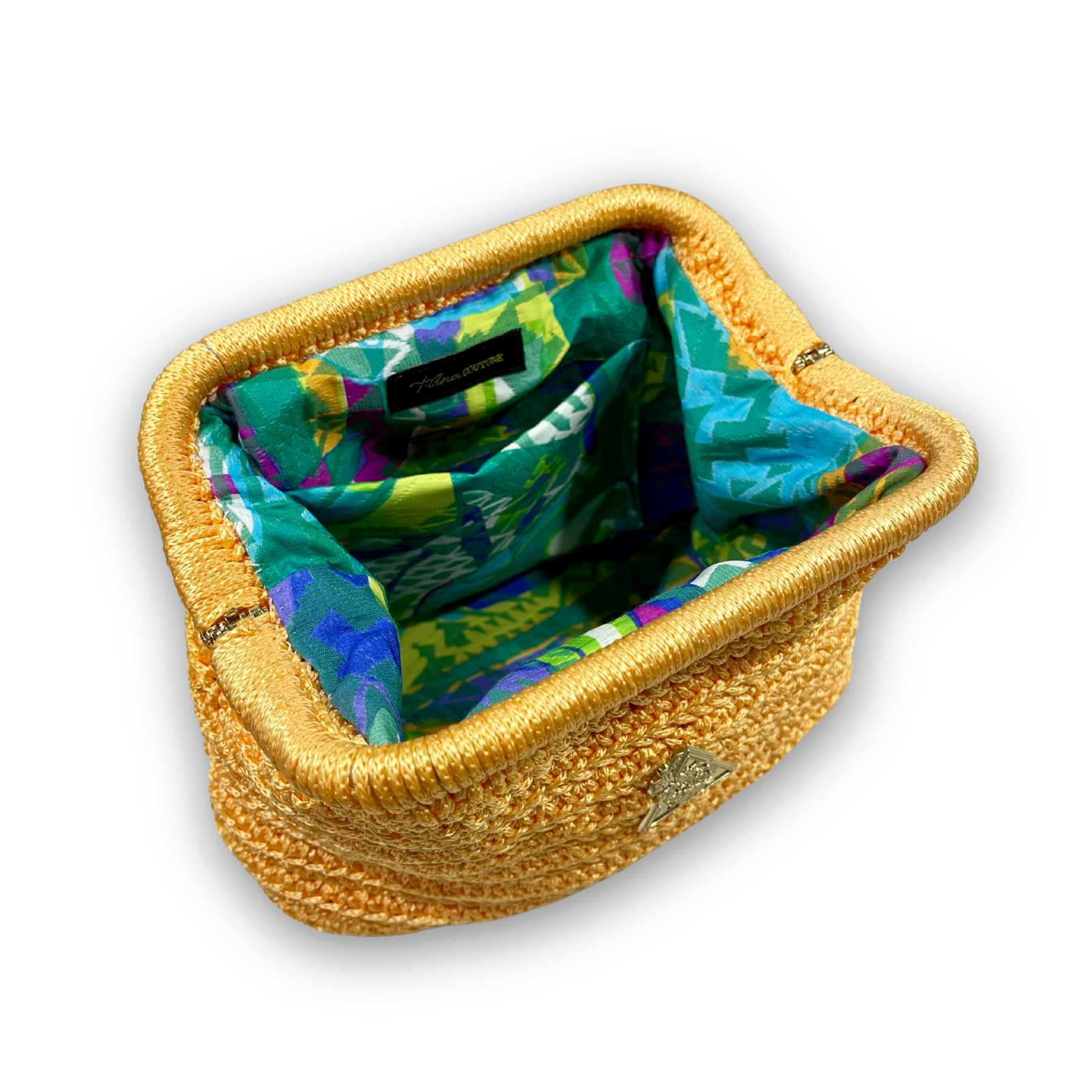 Aurora Sole hand-knit clutch, detail view