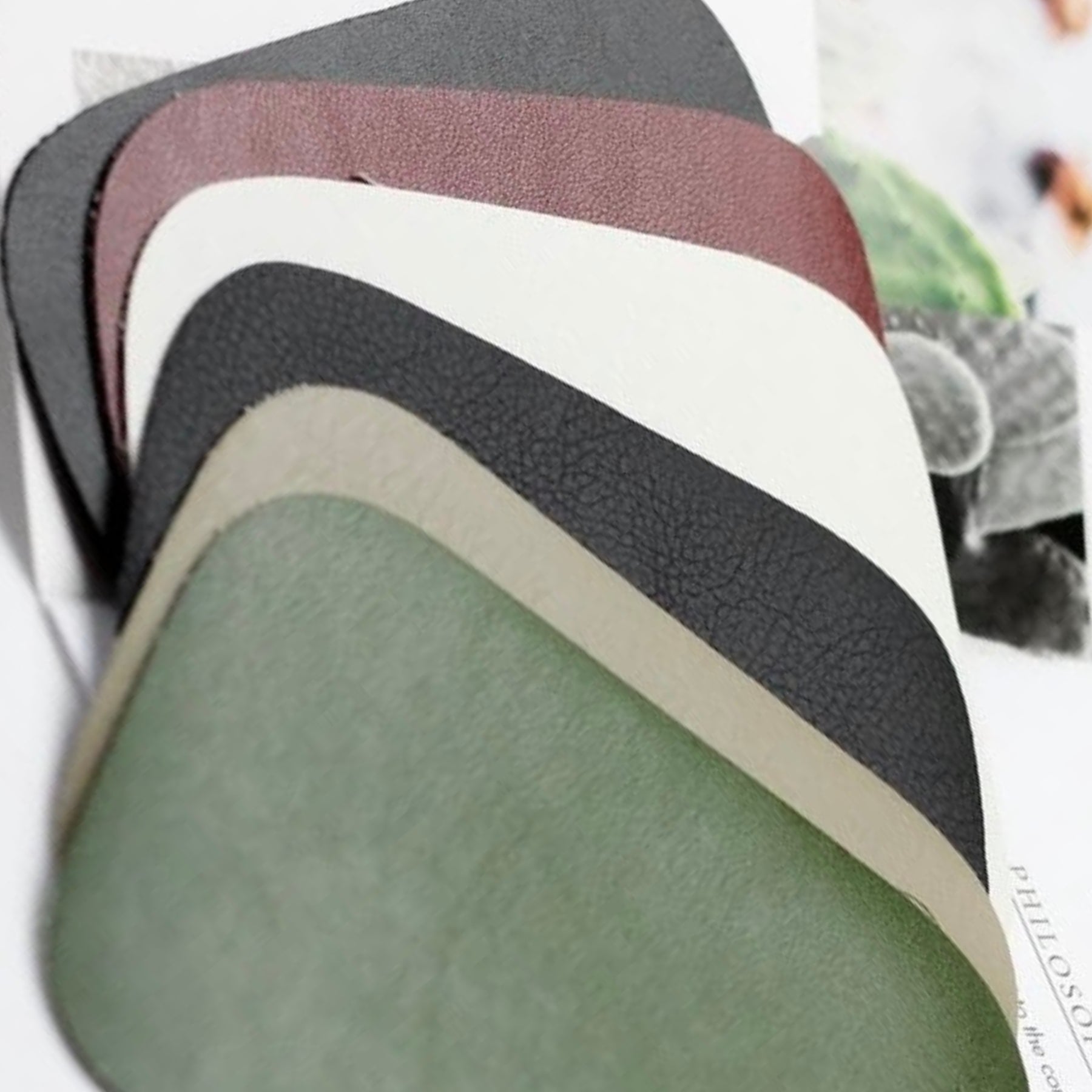 Desserto cactus leather material samples in multiple colors showing sustainable plant-based leather texture and finish