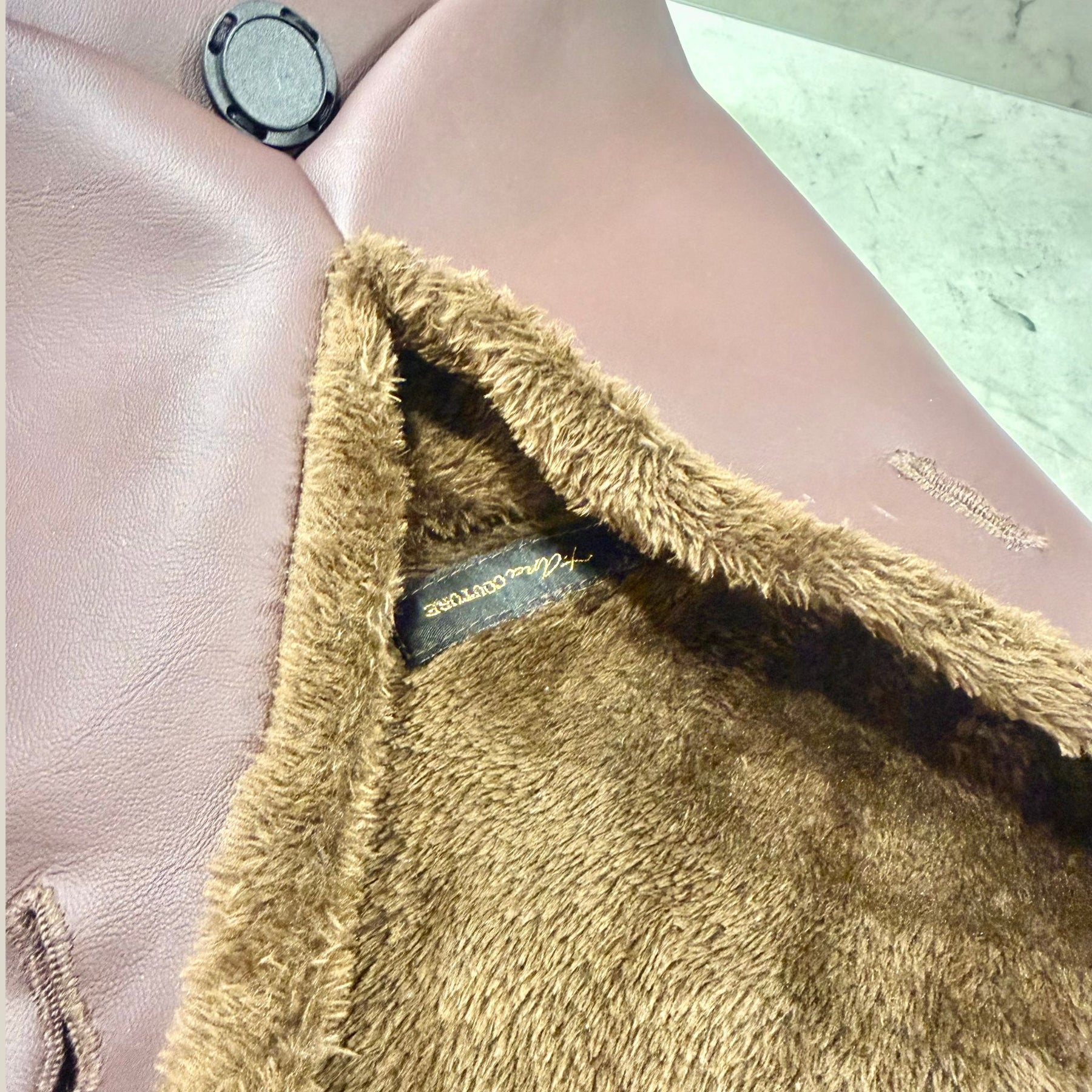 Amara Choco PETITE plush faux-fur interior detail