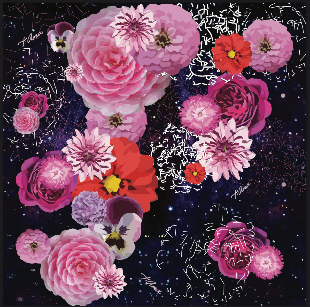 Floral Universe art textile, detail view