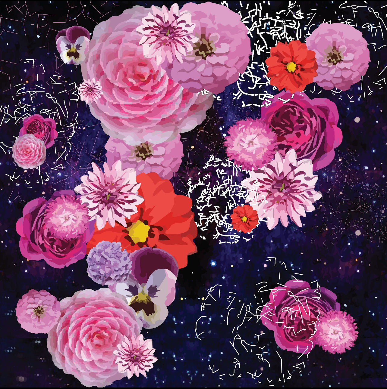 Floral Universe printed canvas, detail view