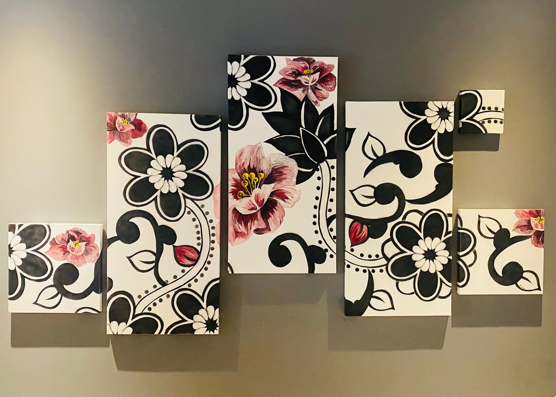 Floral Bloom six-panel original art installation by Anna Tsigaridou