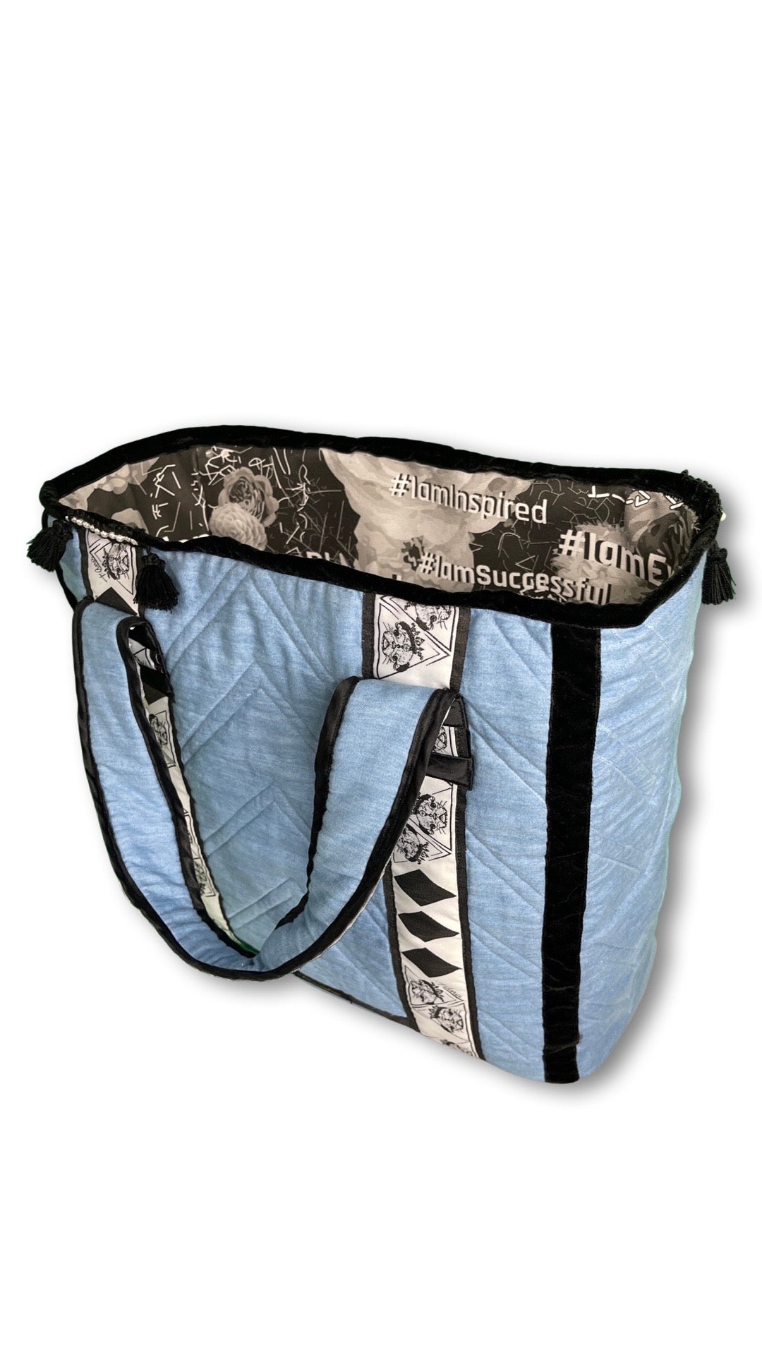 Voluminous Millionaria Blu Denim padded handbag, Maison Archive view