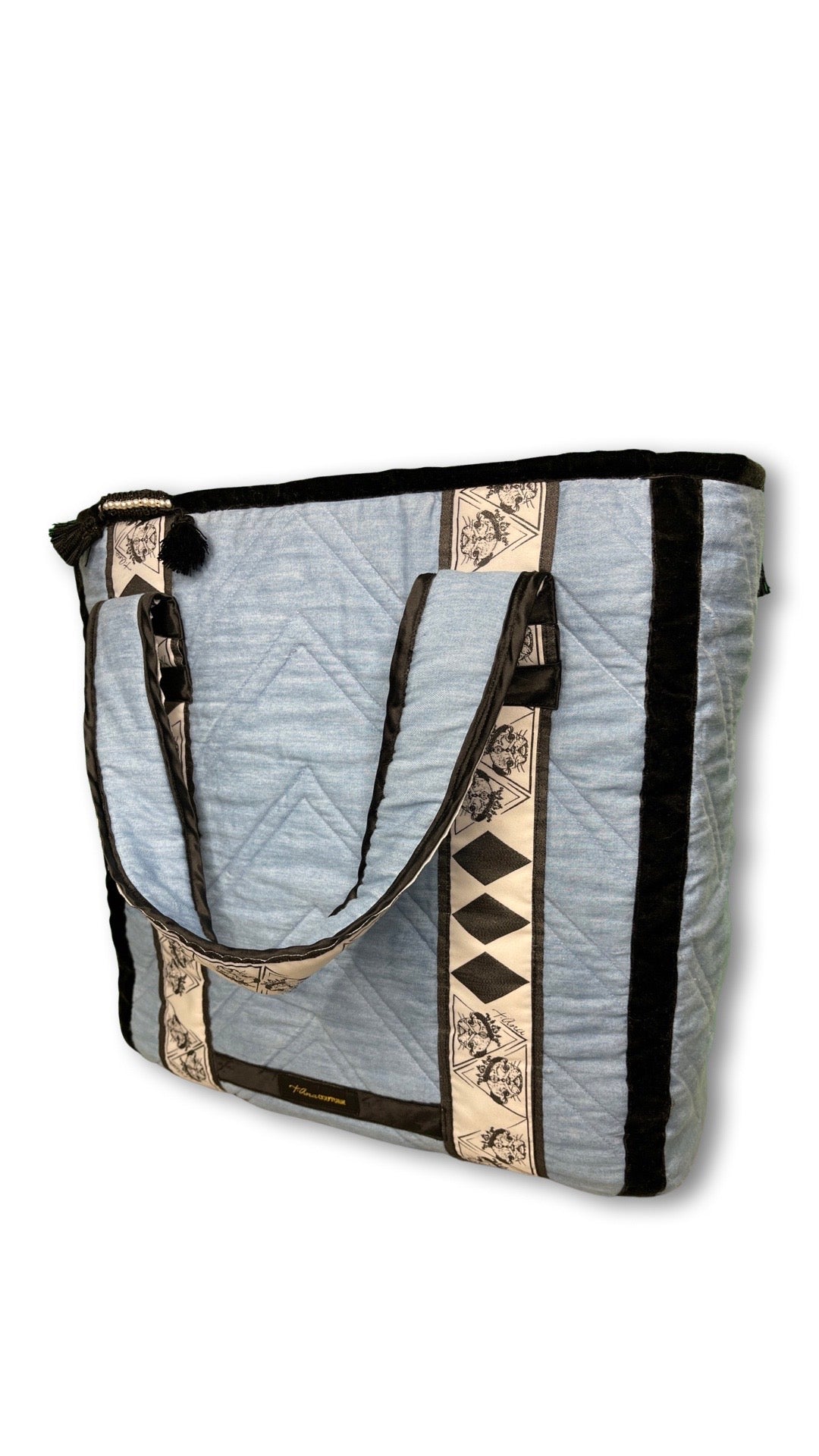 Voluminous Millionaria Blu Denim padded handbag, Maison Archive view