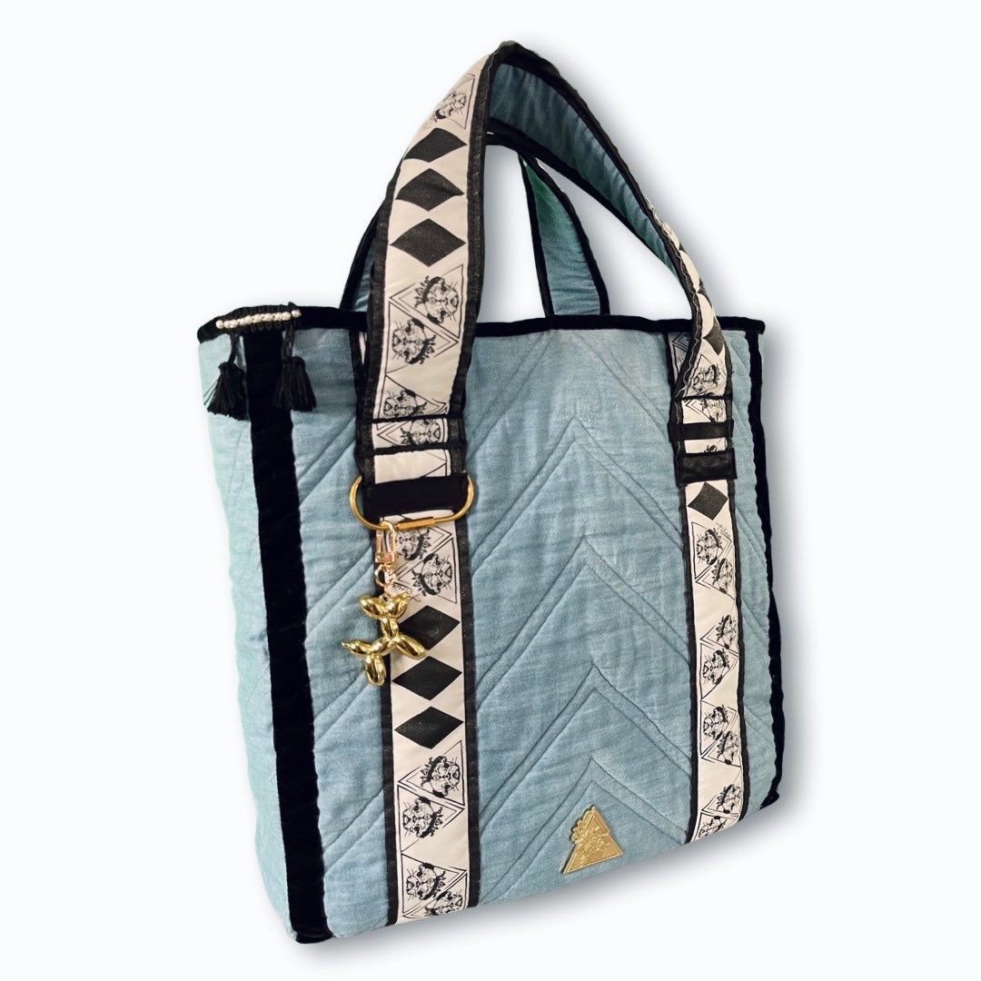 Voluminous Millionaria Blu Denim padded handbag, Maison Archive view