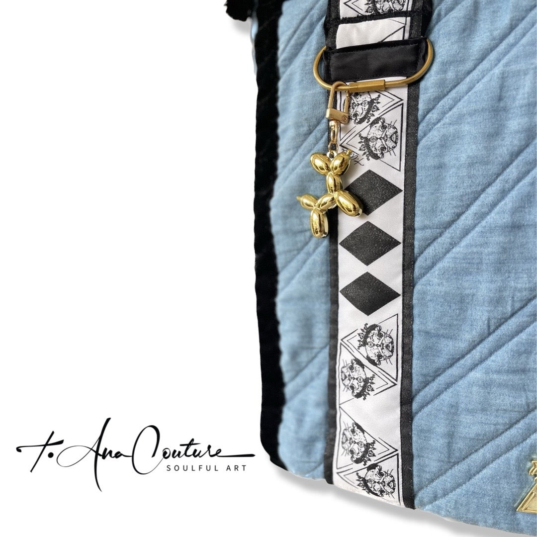 Voluminous Millionaria Blu Denim padded handbag, Maison Archive view