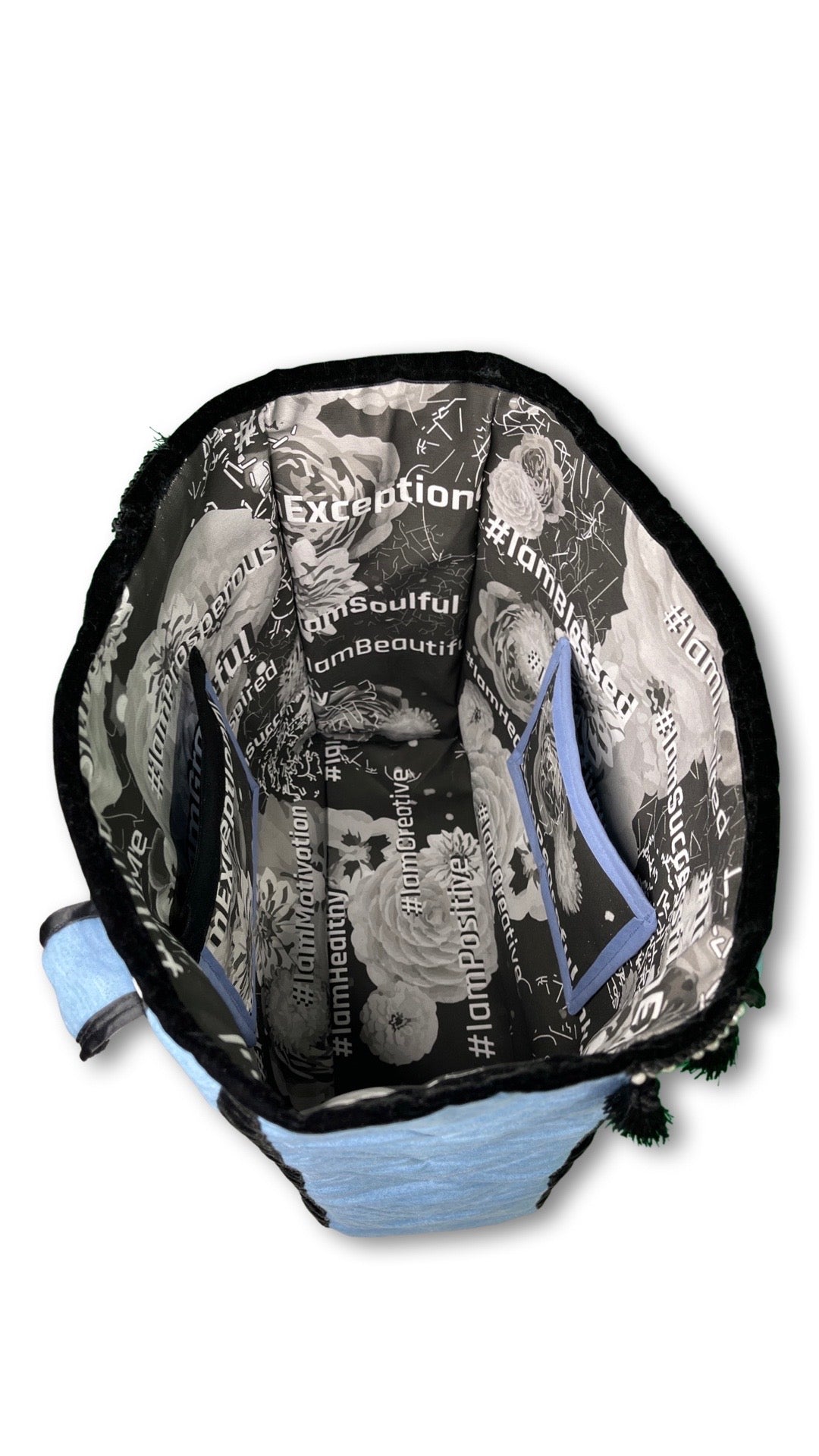 Voluminous Millionaria Blu Denim padded handbag, Maison Archive view