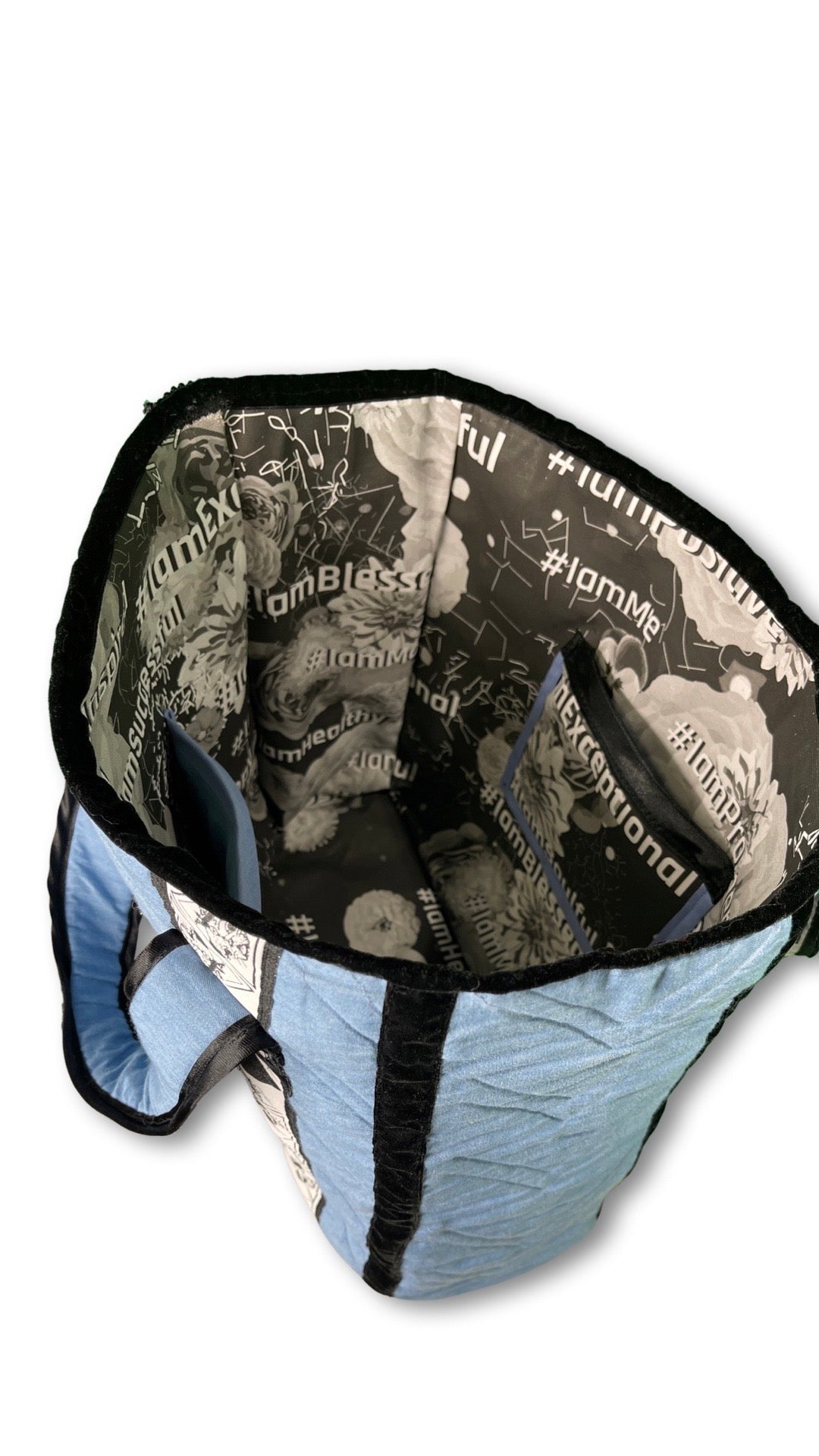Voluminous Millionaria Blu Denim padded handbag, Maison Archive view