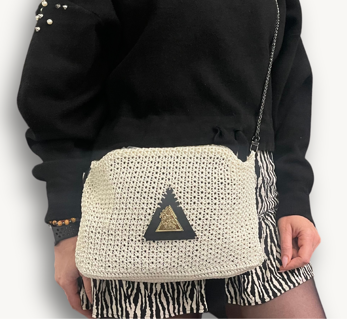 Ivory Solstice cream hand-knit clutch, additional view