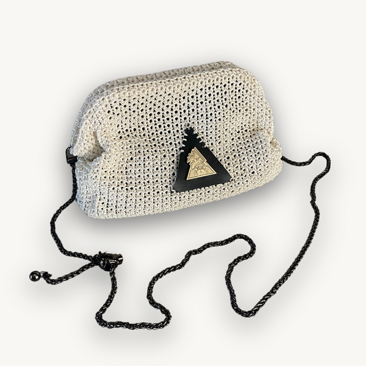 Ivory Solstice cream hand-knit clutch