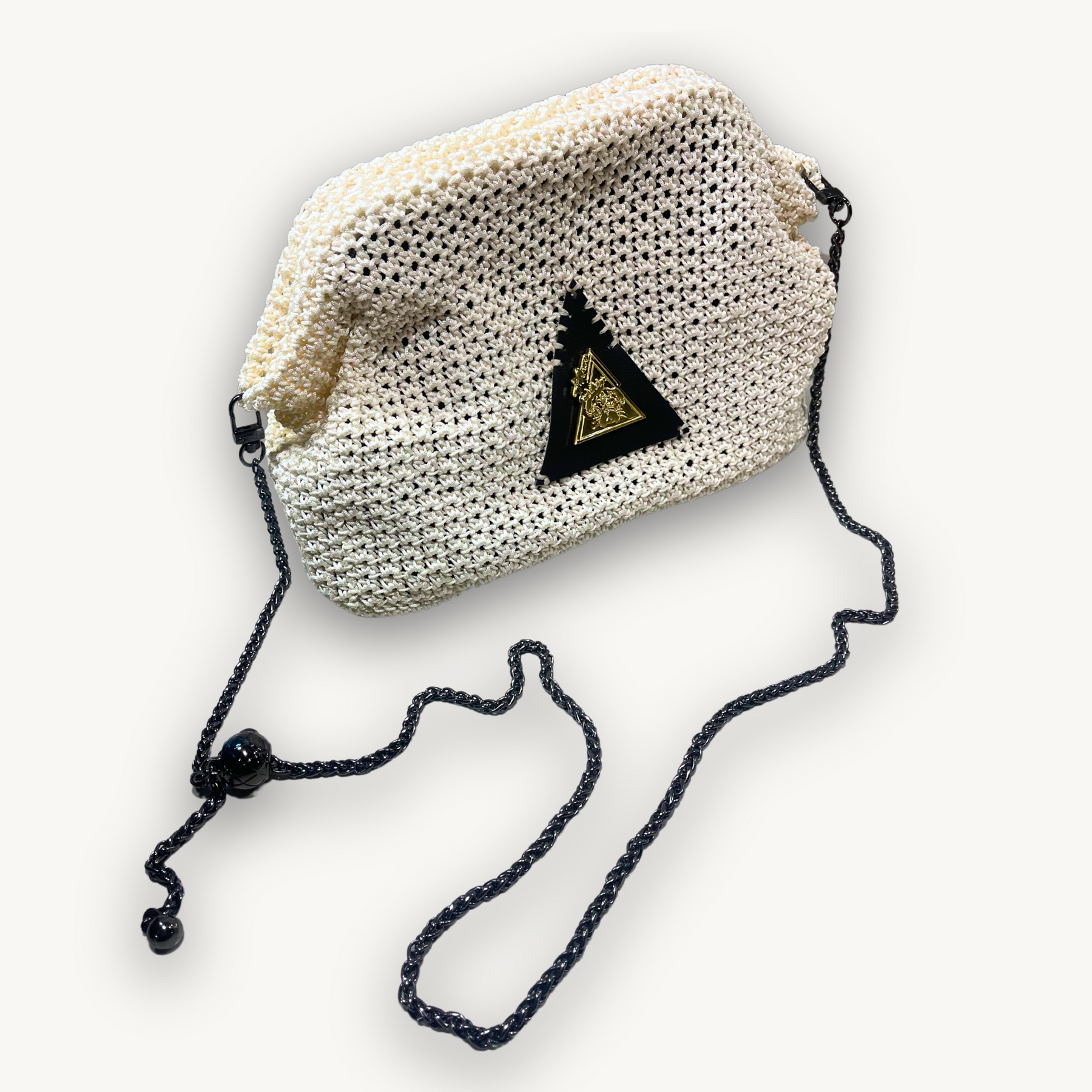 Ivory Solstice hand-knit clutch, additional detail