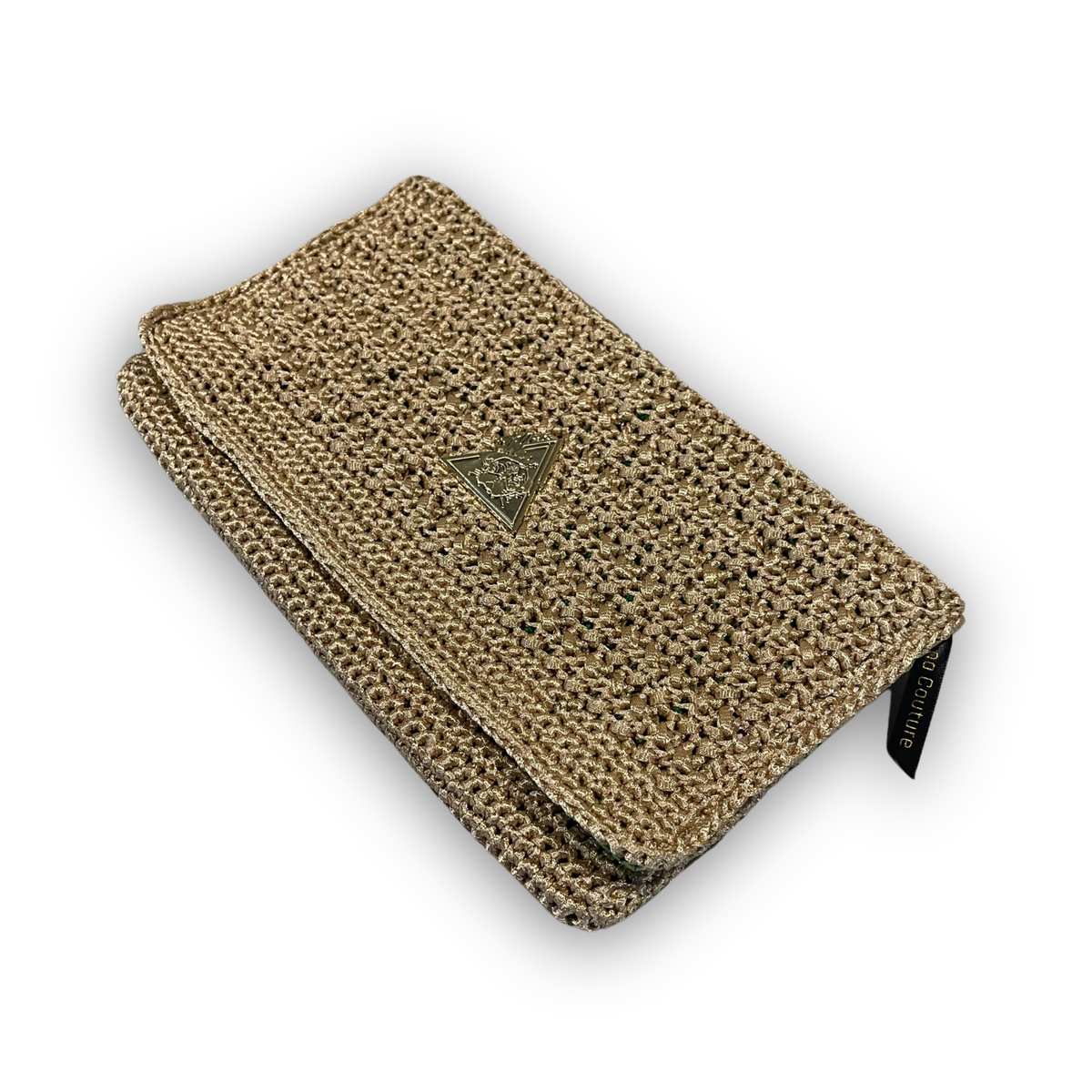 Luna Fiorita hand-knit clutch, detail view