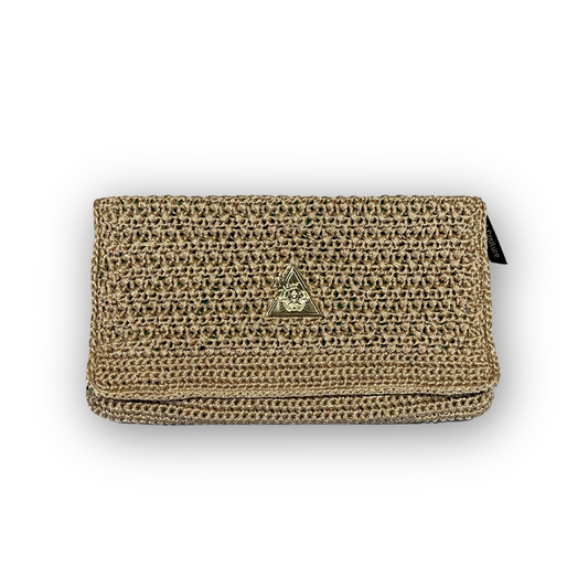 Luna Fiorita light-gold hand-knit clutch