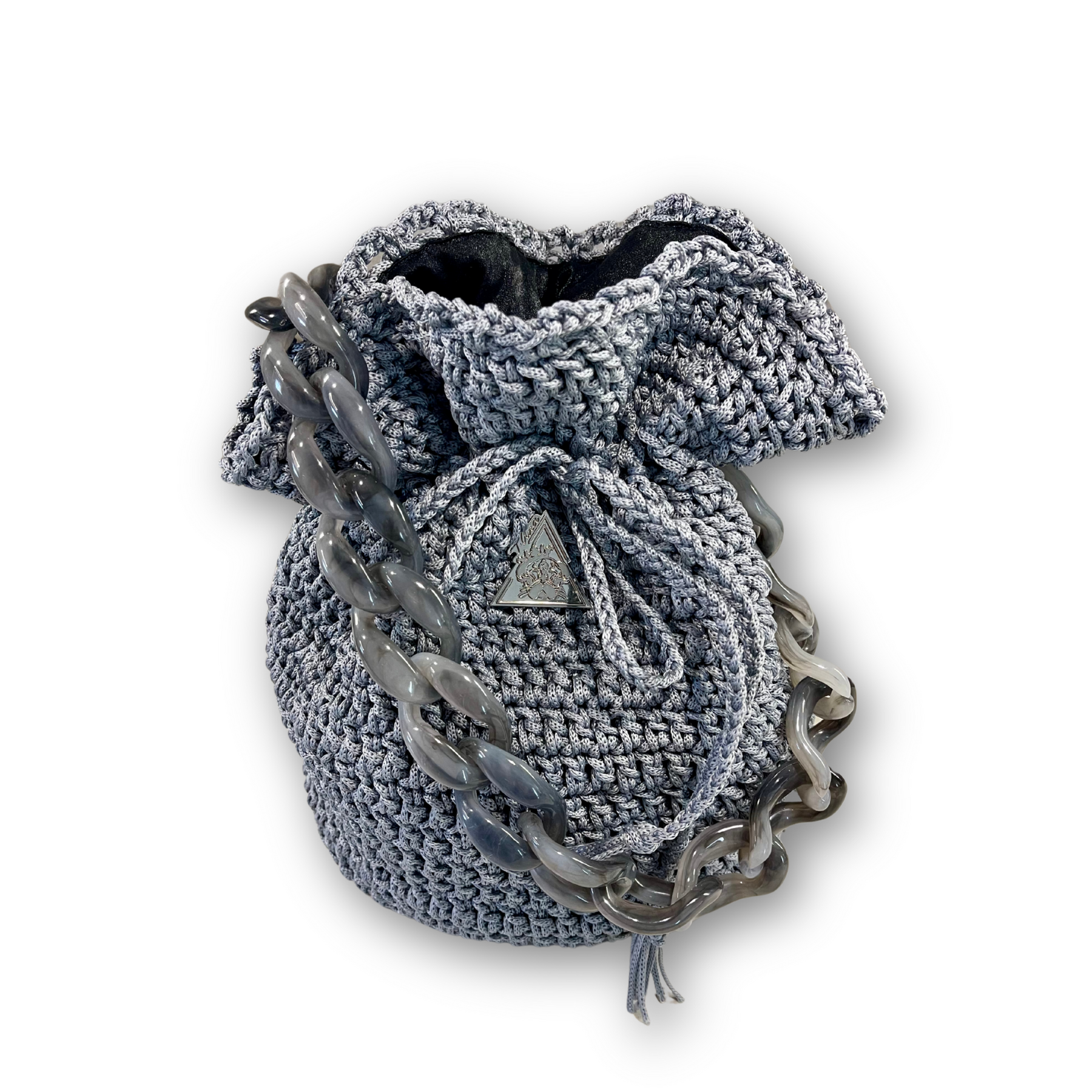 Luna Mist bucket bag with chain handle, detail view