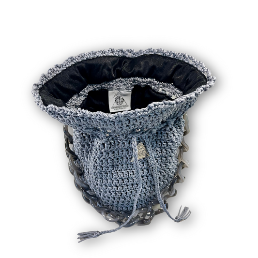 Luna Mist grey hand-knit bucket bag, additional view