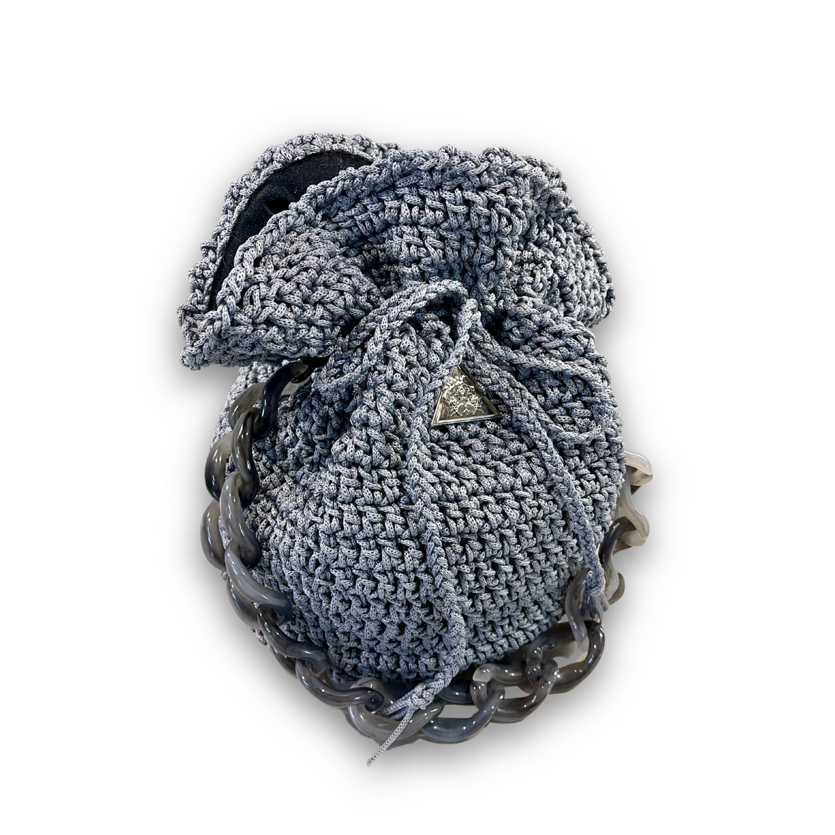 Luna Mist hand-knit bucket bag, detail view