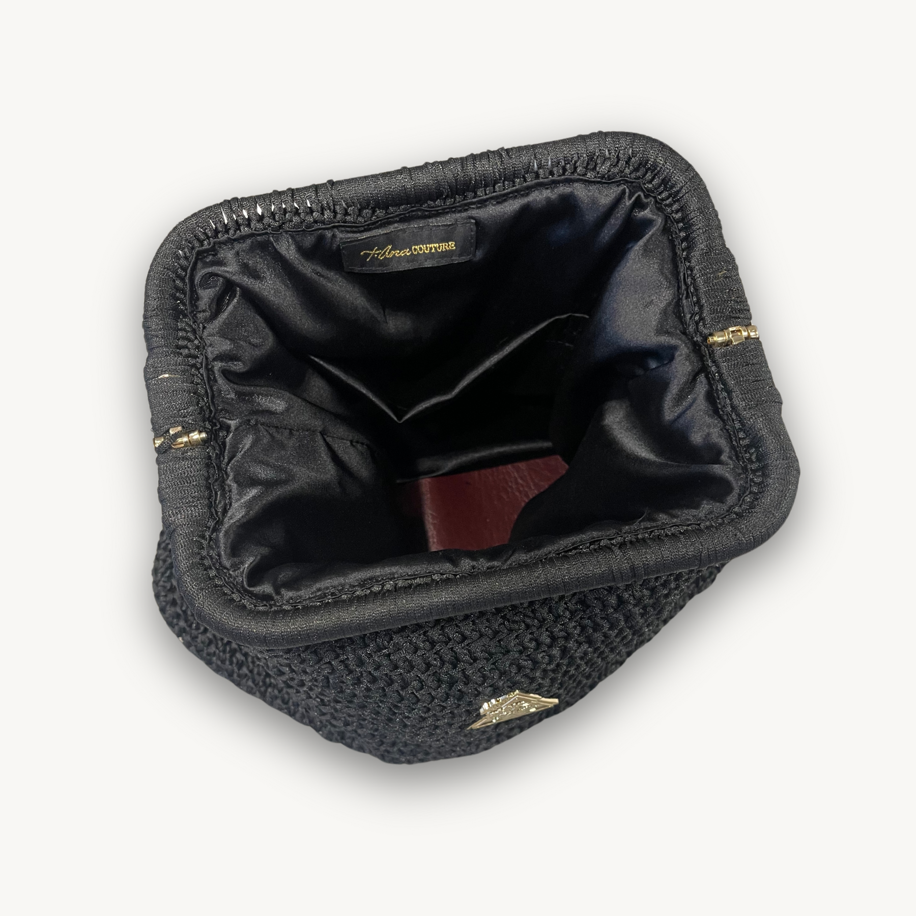 Midnight Mirage black clutch, detail view