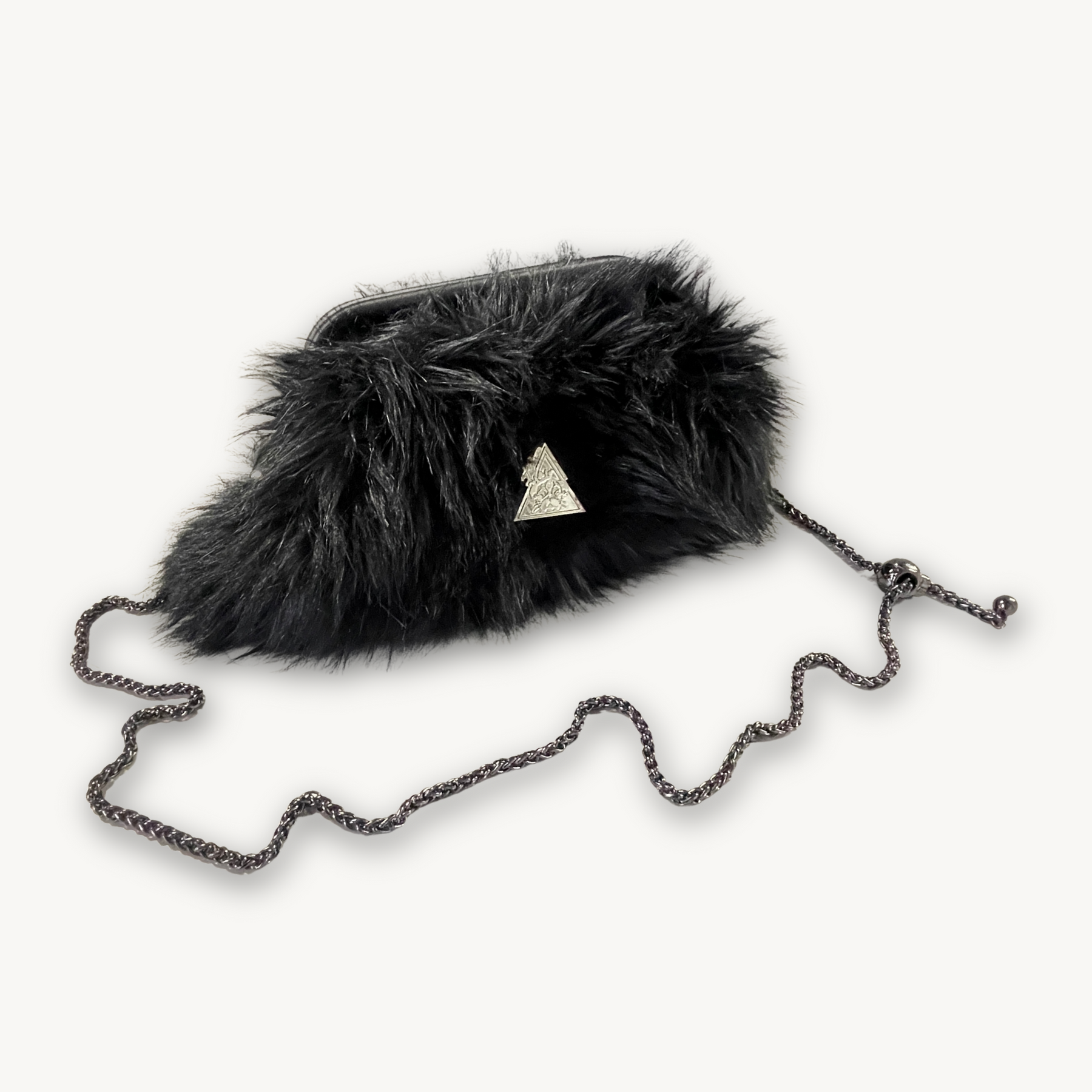 Phoenix Noir black upcycled faux-fur clutch