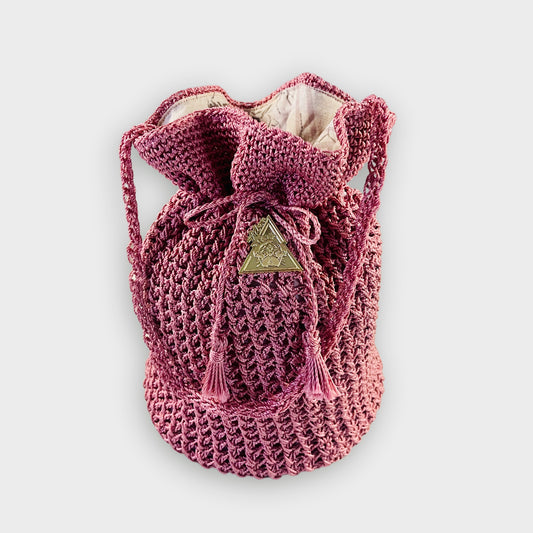 Rosa Magica vivid pink hand-knit bucket bag, additional view