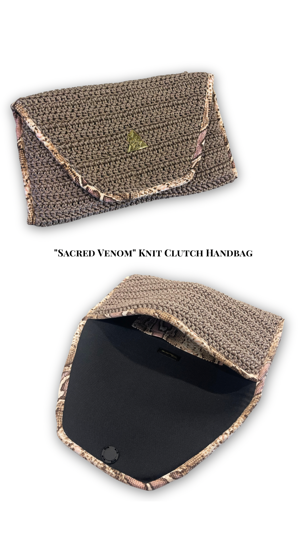 Sacred Venom hand-knit clutch with Maison presentation
