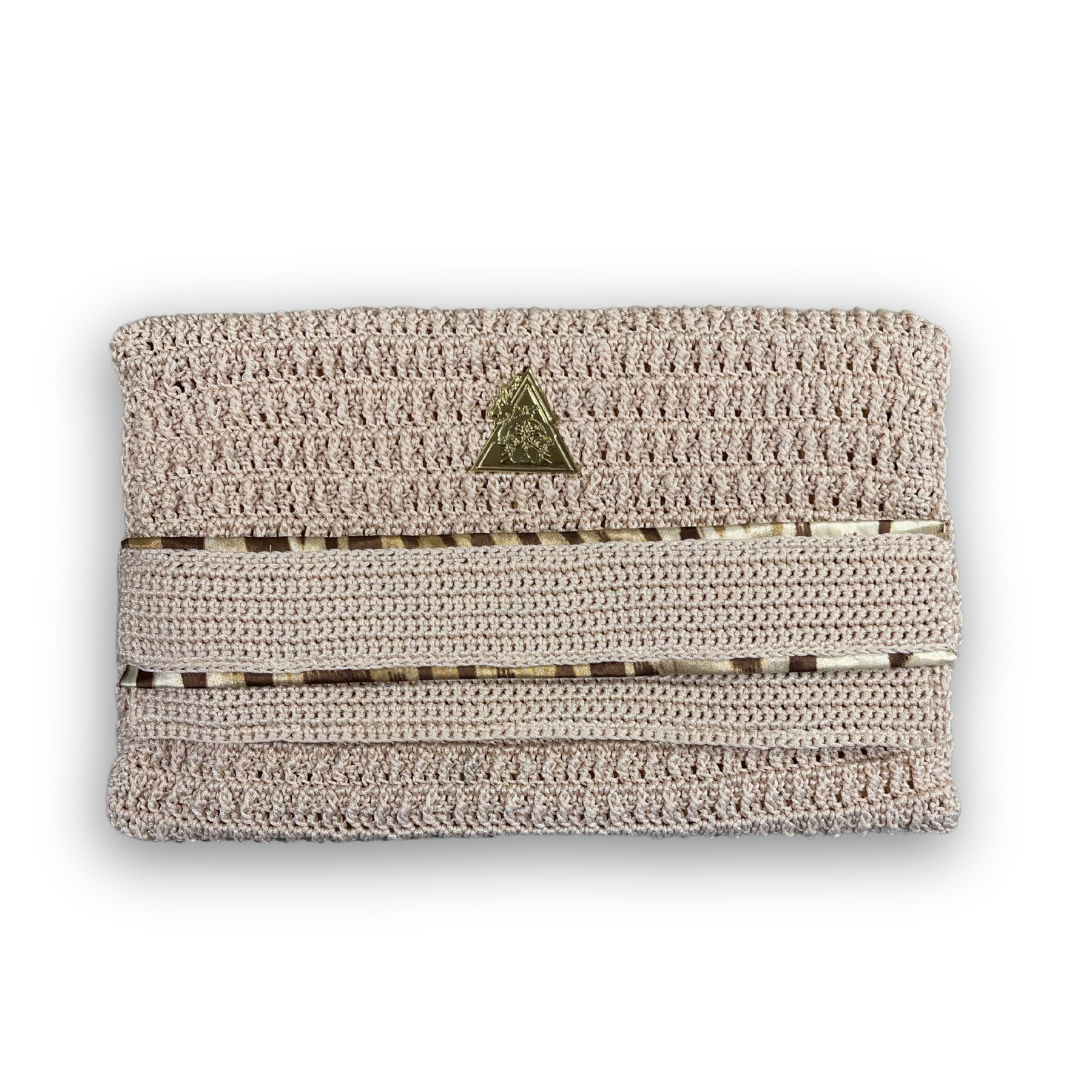 Savanna Mirage hand-knit clutch, styled view