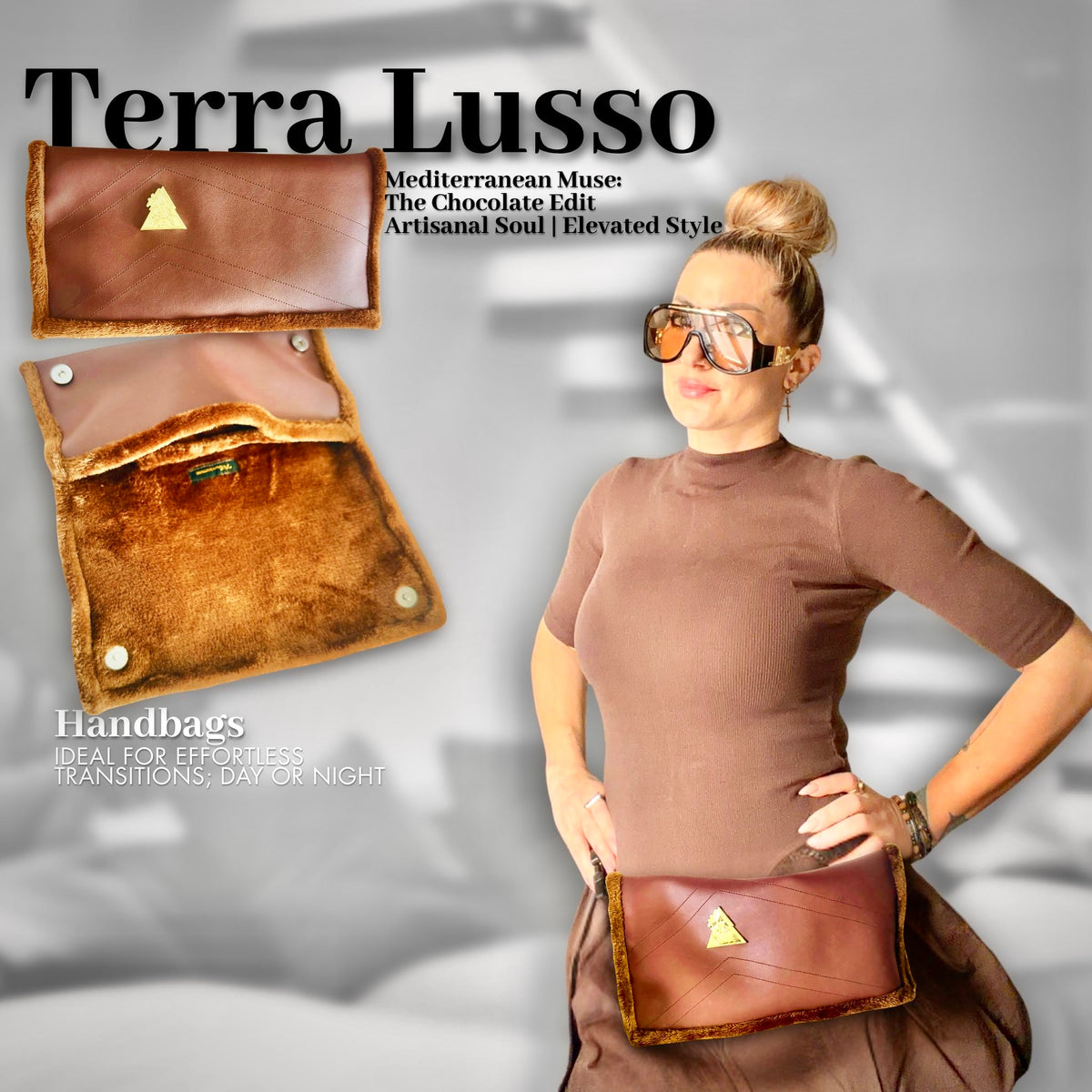 Terra Lusso cocoa multi-wear clutch